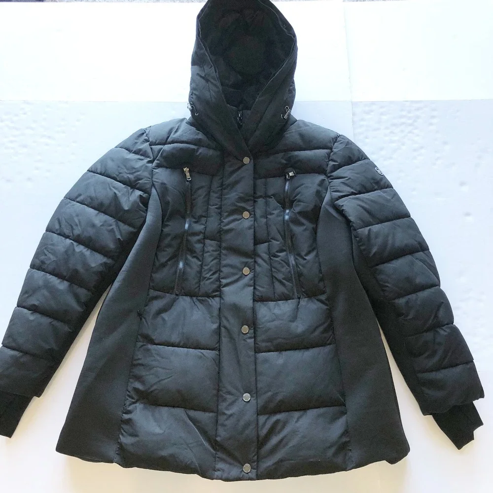 Michael Kors Coat Womens 1X Black Quilted Puffer Hooded Plus Size Winter Jacket